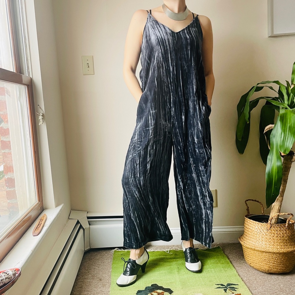 Crushed Velvet Oversized Wide Leg Jumpsuit - indie designer